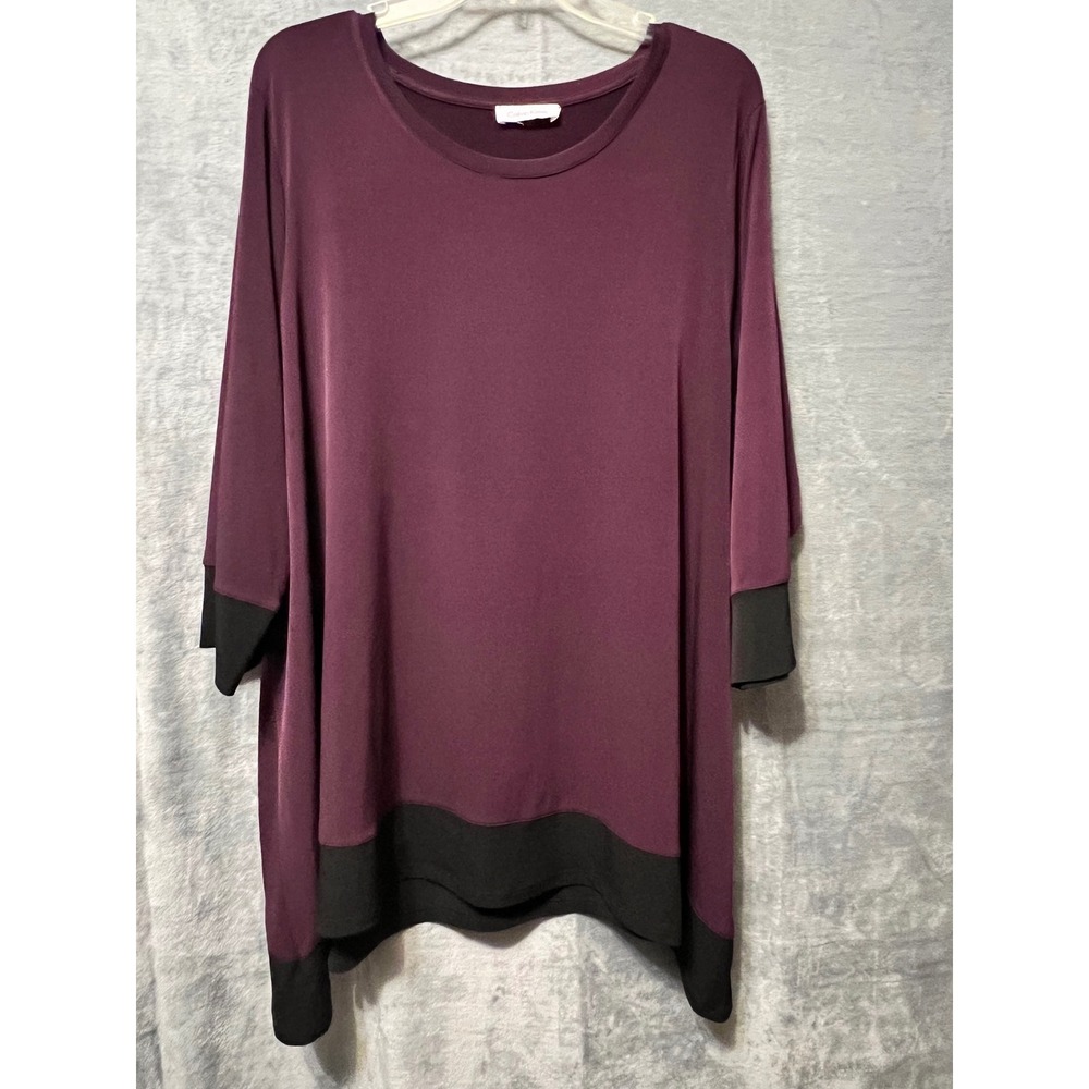 Calvin Klein Plus 3X Plum Black Trim Tunic Top Stretch Scoop Neck 52 Bust 32 L